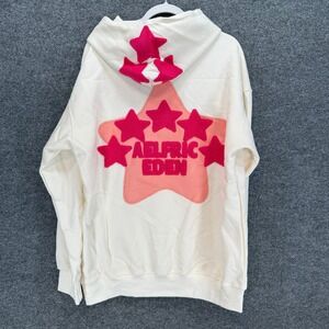 Aelfric Eden Hoodie Women Medium White Pink Star Graphic Boucle Streetwear NEW